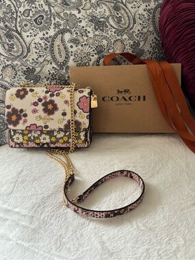 COACH Floral Print Crossbody Bag in Pink, Yellow & Brown